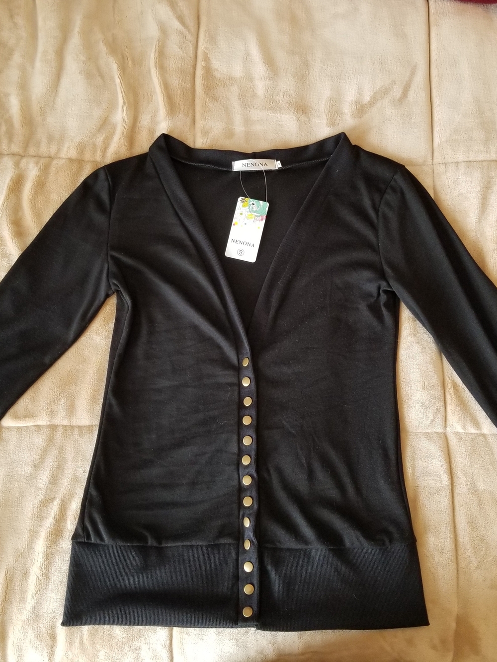 Black V-Neck Snap-Front Women's Sweater